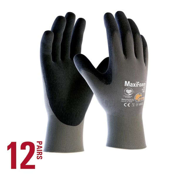 ATG MaxiFoam Lite Men's Large Gray Nitrile-Coated Grip Abrasion Resistant Outdoor and Work Gloves (12-Pack)