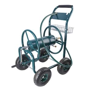 6 ft. Large Capacity Hose Reel Garden Heavy Duty Frame Water Hose Reel Cart with 4-Wheels, Storage Basket, Green