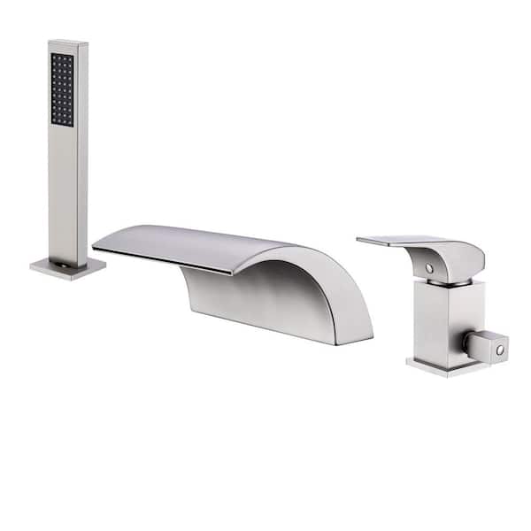CASAINC Single-Handle Tub-Mount Roman Tub Faucet with Hand Shower in Brushed Nickel