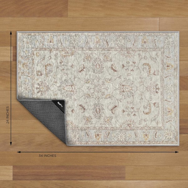 Nevermove Jordan Oatmeal 2 ft. x 2.8 ft. Machine-Washable Polyester Designer Accent Area Rug with GellyGrippers