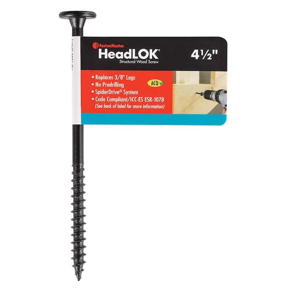 FastenMaster HeadLOK Structural Wood Screws – 4-1/2 inch flat head wood screws – Black (Single Fastener)