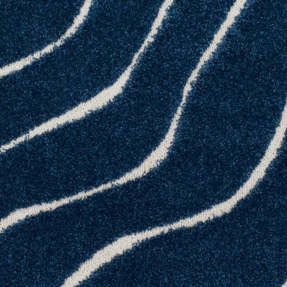 Dark Blue and Cream Tufted Shag Area Rug
