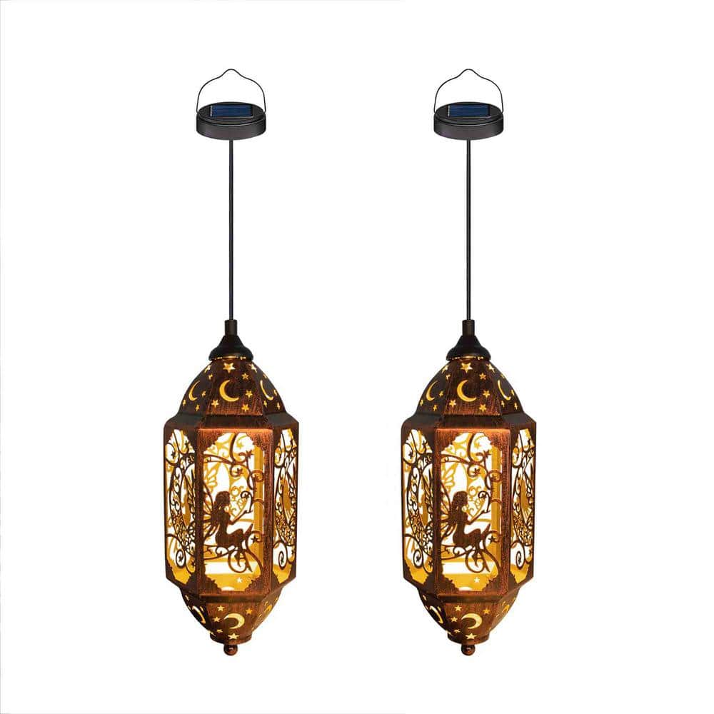 Outdoor Decor, Big Fairy Moon Metal Decorative Solar Lights (2-Pack)