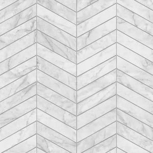 30.75 sq. ft. Luxe Haven Calcutta and Argos Grey Marbled Chevron Vinyl Peel and Stick Wallpaper Roll