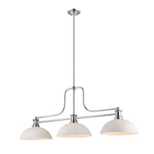 Melange 3-Light Chrome Billiard Light with Matte Opal Glass Shade Island or with No Bulbs Included