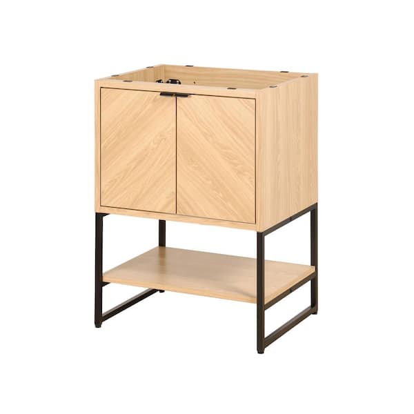 Juhl 23.5 in. W x 18 in. D x 33 in. H Chevron-Front Modern Minimalist 2-Shelf Bath Vanity Cabinet without Top in Oak