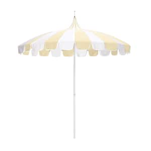 8.5 ft. White Aluminum Commercial Natural Pagoda Market Patio Umbrella with Push Lift in Antique Beige Sunbrella