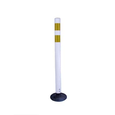 36 in. White Round Delineator Post and Base with High-Intensity Yellow Band