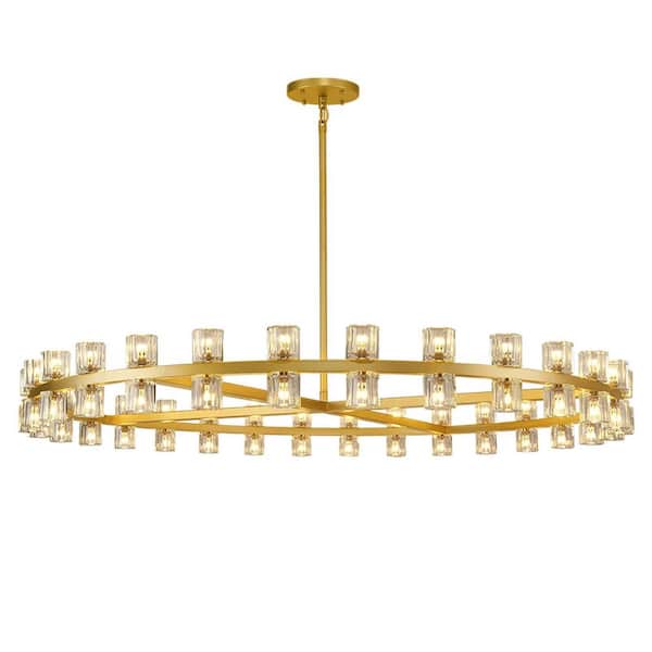 60 lights 61 in. Gold Wagon Wheel Chandelier, Crystal Round Chandelier for Dining Room, Living Room, Kitchen, Foyer