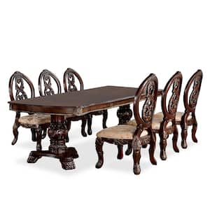 Caprock 7-Piece Rectangle Wood Top Brown Cherry and Tan Dining Table Set