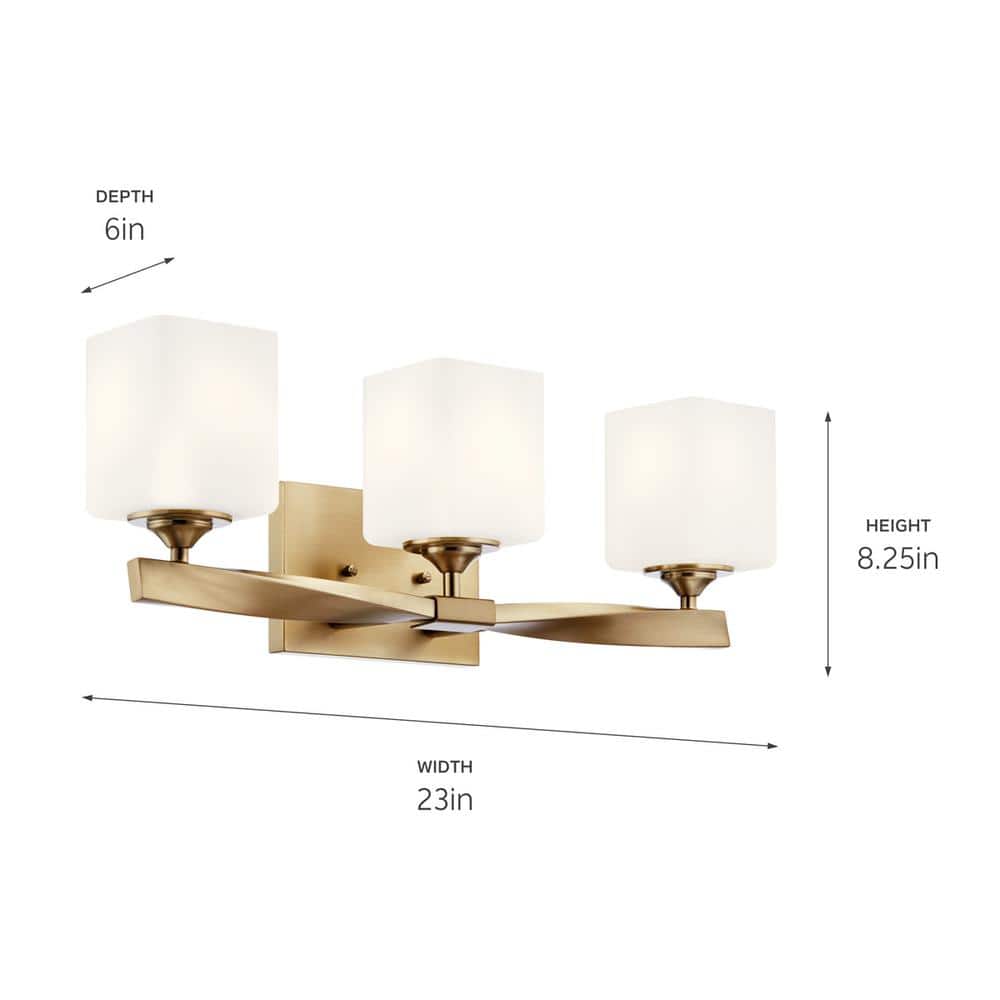 Champagne Bronze 3-Light Vanity with Satin Etched Glass