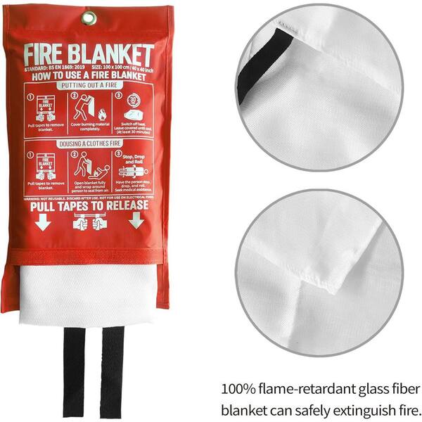 EKIEUDL - 40 in. x 40 in. Fiberglass Emergency Fire Blanket for Kitchen and Home (2-Pack)