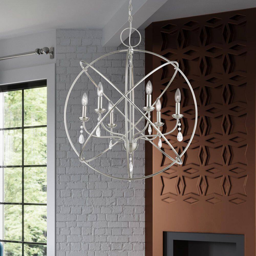 Aria Brushed Nickel 6-Light Crystal Globe Chandelier