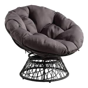 Papasan Chair with Grey Round Pillow-Top Cushion and Grey frame