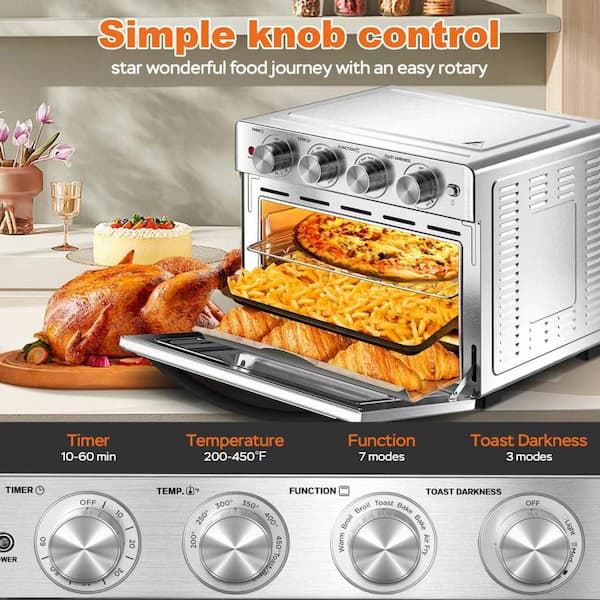 OVENTE Air Fryer Toaster Oven Combo, 26 Qt Stainless Steel Countertop  Convection Oven with 1700W Power, Digital Display and Accessories, Perfect  for