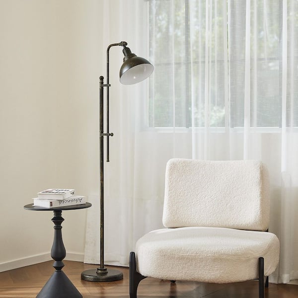 65 in. Adjustable Aged Bronze Industrial Floor Lamp with Metal Shade