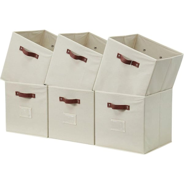 Unbranded Beige 10.5 in. x 11 in. Fabric Decorative Basket Set of 6, Storage Cubes Organizer