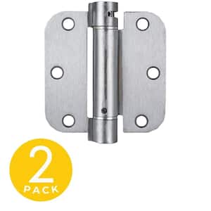 3.5 in. x 3.5 in. Brushed Chrome Full Mortise Spring 5/8 in. Radius Hinge with Non-Removable Pin - Set of 2