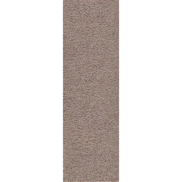 Tayse Rugs Jersey Shag Solid Tan 2 ft. x 8 ft. Indoor Runner Rug