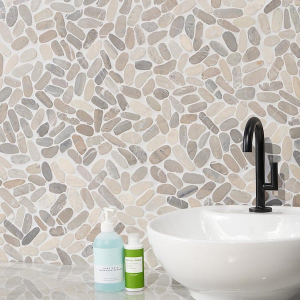 Countryside Sliced Flat Oval 11.81 in. x 11.81 in. Gray Mosaic (0.97 sq. ft./sheet)