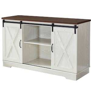 White Buffet Sideboard with 2 Sliding Barn Doors, Kitchen Accent Storage Cabinet with Storage Shelves for Dining room