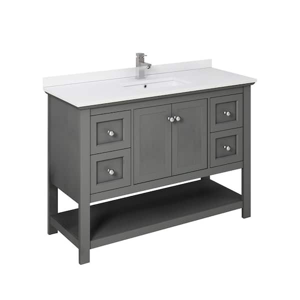 Fresca Manchester Regal 48 in. W Bathroom Vanity in Gray Wood with Quartz Stone Vanity Top in White with White Basin