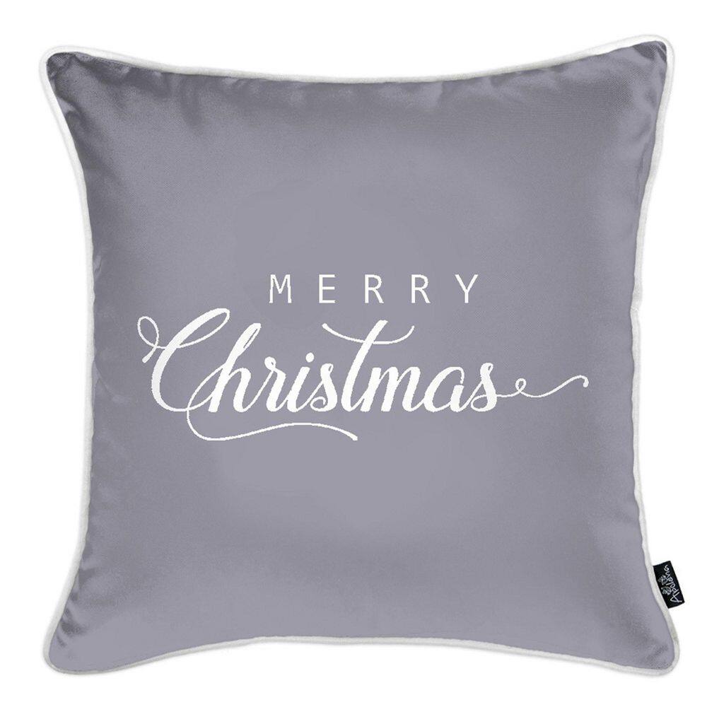 Gray and White Christmas Polyester Euro Pillow Covers Set of 4