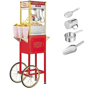 850-Watt 8 oz. Red Popcorn Machine Cart with Wheels