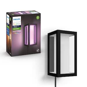 Impress Black Outdoor Plug-In White and Color Ambiance LED Wall Light Lantern Sconce (1-Pack)