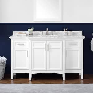 Sassy 60 in. W x 22 in. D x 34 in. H Single Sink Bath Vanity in White with Carrara Marble Top