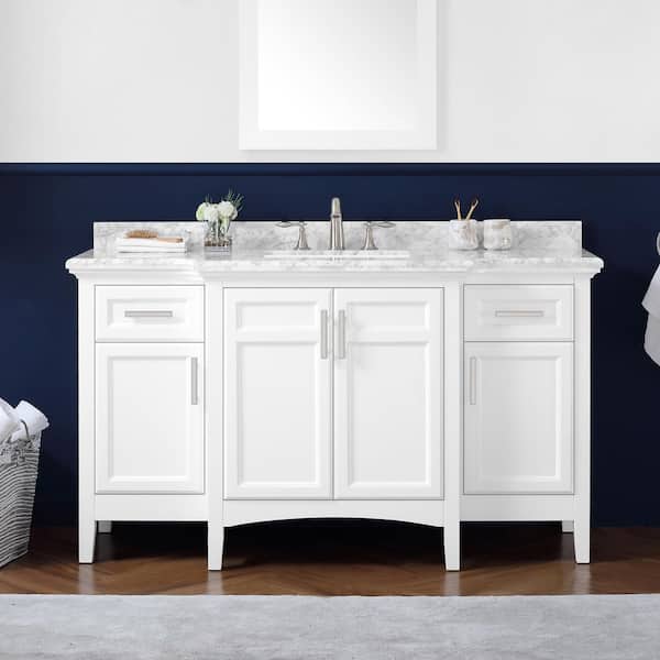 Home Decorators Collection Sassy 60 in. W x 22 in. D x 34 in. H Single Sink Bath Vanity in White with Carrara Marble Top