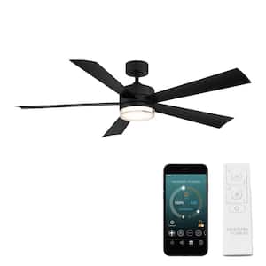 Wynd 52 in. Smart Indoor/Outdoor 5-Blade Ceiling Fan Matte Black with 3000K LED and Remote Control