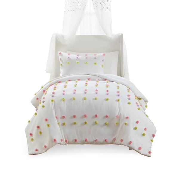 Intelligent Design Kids Elsie 3-Piece Pink Multi Polyester Full/Queen Pompom Clip Jacquard Duvet Cover Set