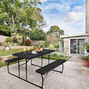 Black Indoor & Outdoor Folding Picnic Table with Bench Seat Heavy-Duty Portable Camping Table Set