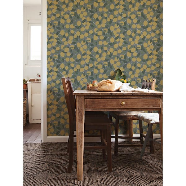Lemona Blue Fruit Tree Non Woven Paper Wallpaper Sample