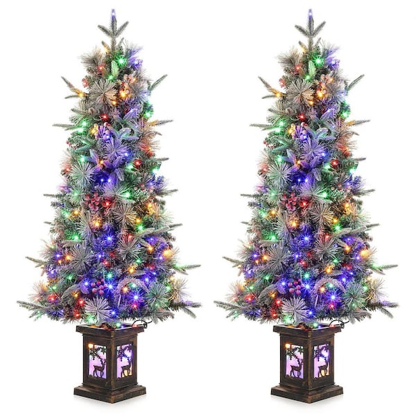4.5 ft. Prelit Christmas Tree-Artificial Christmas Tree 150 LED Lights, 8 Modes, Vintage Moose Base for Home, 2-Piece