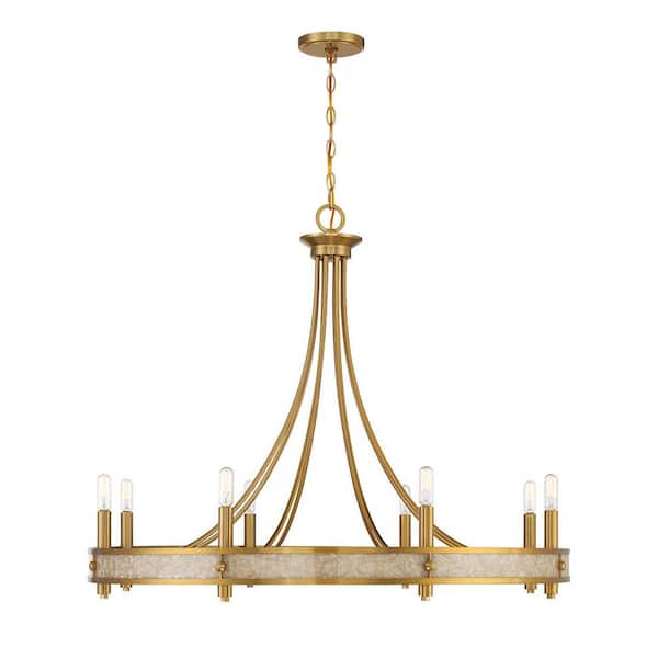 Savoy House Camden 36 in. W x 29 in. H 8-Light Warm Brass Chandelier with Acrylic Shell Accent and No Bulbs Included