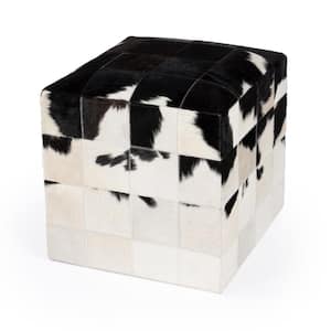 Victorian Black/White Hair on Hide Square Single Cube Ottoman