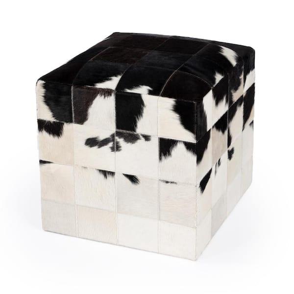 Butler Specialty Company Victorian Black/White Hair on Hide Square Single Cube Ottoman