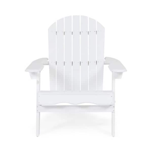 Unbranded 34 in. Classic White Foldable Design Durable Acacia Wood Rustic Adirondack Chair Water-Resistant with Wide Armrest