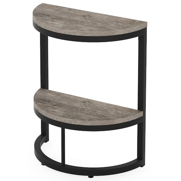 BYBLIGHT 19.69 in. Width Grey Wooden C-Shape End Table, 2-Tiers of Side Table for Living Room Bedroom