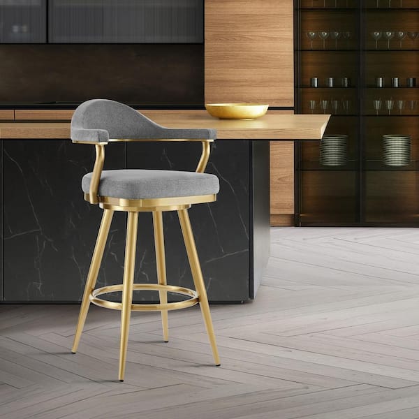 Armen Living Justin 26 in. Anchor Gray Metal Counter Stool with Fabric Seat