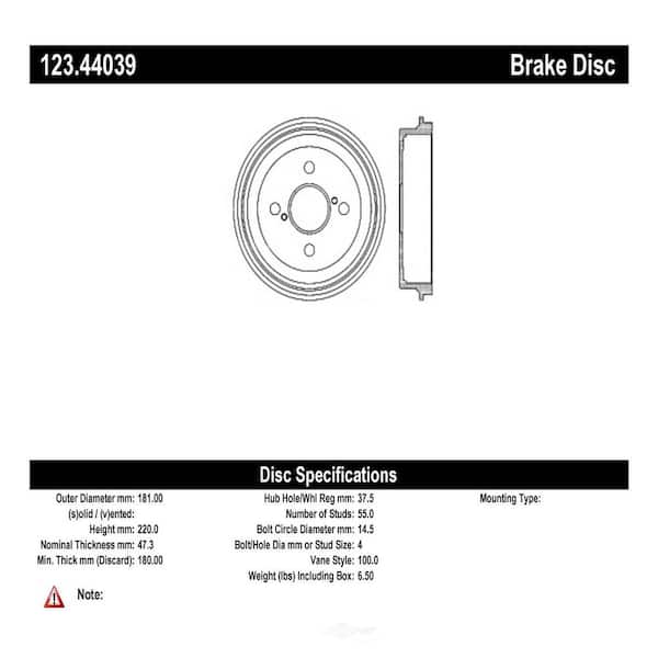 Centric Parts Brake Drum 2000-2005 Toyota Echo 1.5L