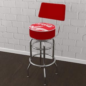 Coca-Cola Wings 31 in. Red Low Back Metal Bar Stool with Vinyl Seat