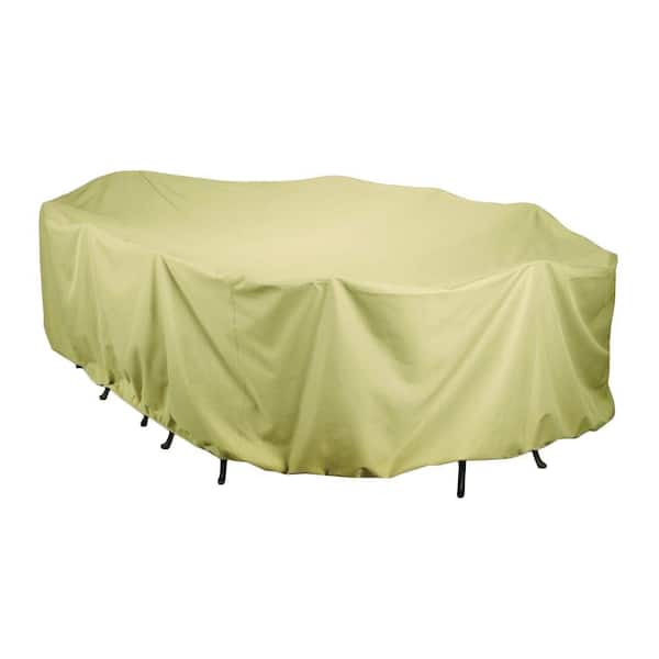 Two Dogs Designs 144 in. Khaki Oval/Rectangular Patio Table Set Cover