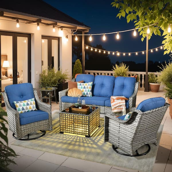Toject Denali Gray 7-Piece Modern Wicker Patio Conversation