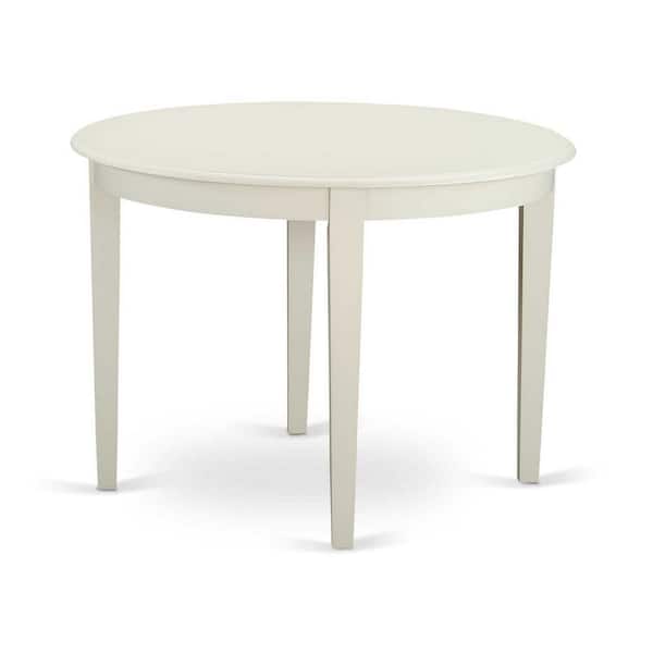 East West Furniture 3-Piece Linen White Finish Round Solid Wood Top Dining Table Set