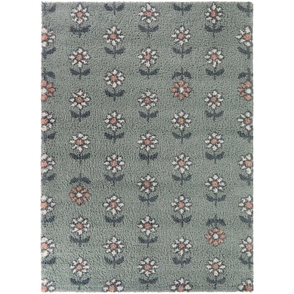 Sorrel Blue 5 ft. 3 in. x 7 ft. Kids Block Floral Area Rug