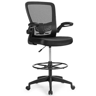 Black Tall Office Chair with Lumbar Support Flip Up Arms