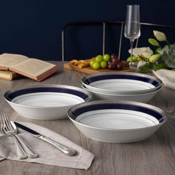 Crestwood Cobalt Platinum 9.75 in. 43 oz. (Blue) Porcelain Coupe Dinner Bowls (Set of 4)